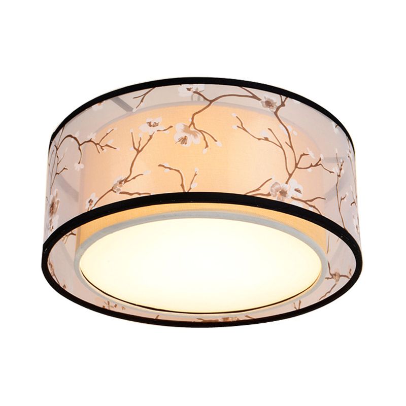 White 16"/19.5"/23.5" Wide 4 Lights Flush Mount Lamp Traditional Style Fabric Drum Shade Ceiling Light Fixture