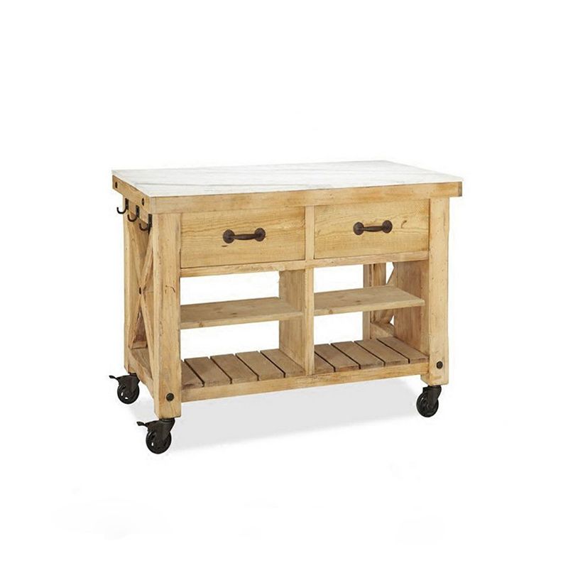 Modern Style Rolling Kitchen Cart Wood Rectangular Kitchen Island Cart with Towel Rack