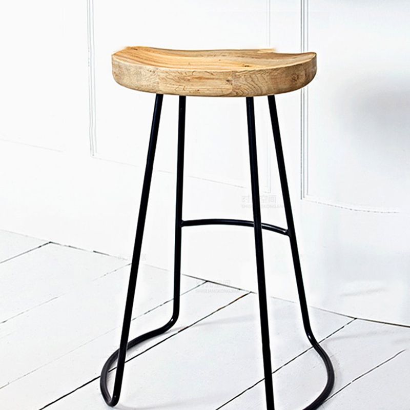 Modern Armless Backless Counter Stool Iron Bar Stool with Wooden Seat for Bar