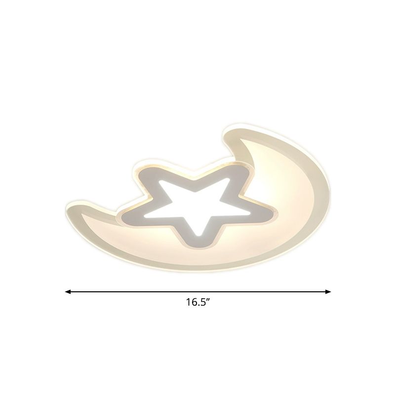 White Crescent and Star Flushmount Minimalistic 16.5"/20.5"/24.5" Wide LED Acrylic Ceiling Mount Light in Warm/White Light