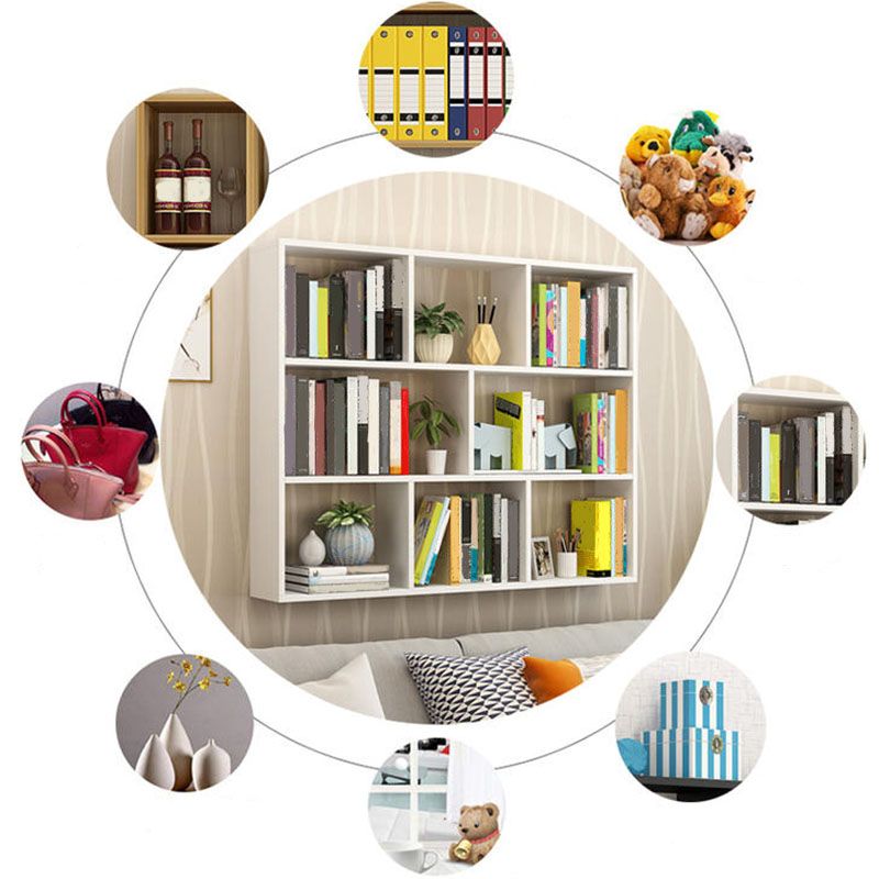 6"/8" W Modern Wooden Bookcase Wall-mounted Bookshelf with Shelves