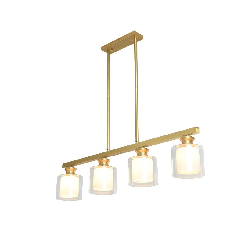 Lampada dell'isola cilindro moderna lampadario in vetro e isola metallica in oro