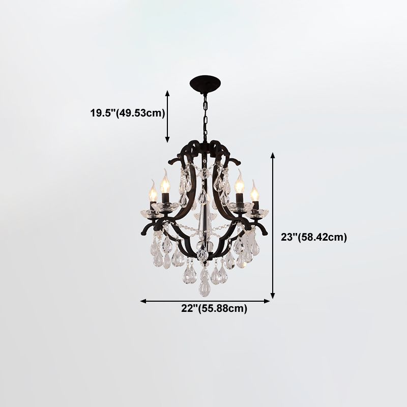 European Style Chandelier Light Crystal Multi Head Black Pendant Light for Living Room