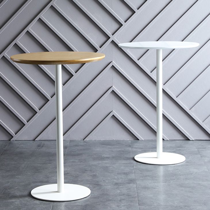 Industrial Wood Bar Dining Table Round Indoor Bistro Table with Single Pedestal