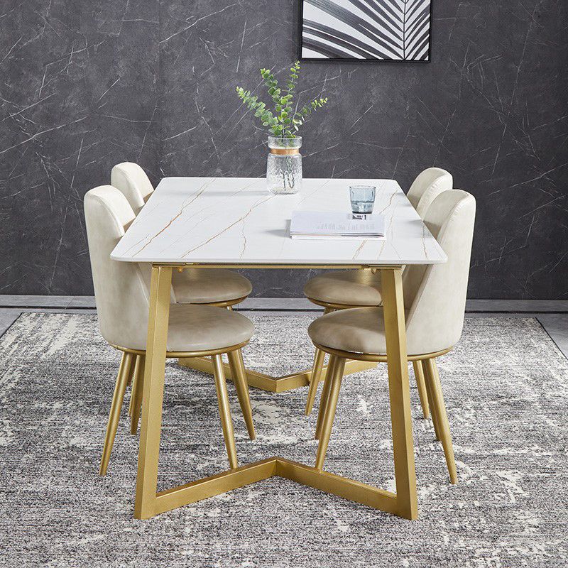 Luxury 1/4/5/7 Pieces Dining Set Sintered Stone Top Dining Table with Leather Chairs