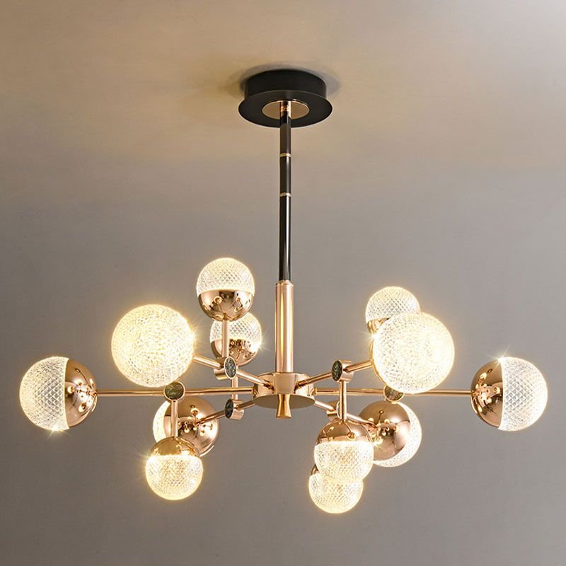 Sputnik Design Salon Kronleuchter klares Acryl -Multi -Lichter postmoderne Deckenleuchte in Gold