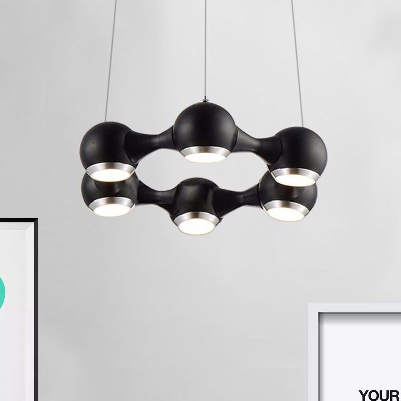 Dome Shade Hanging Light moderne Metal Metal Black / Chrome LED Chandelier Light for Dining Room en chaud / blanc