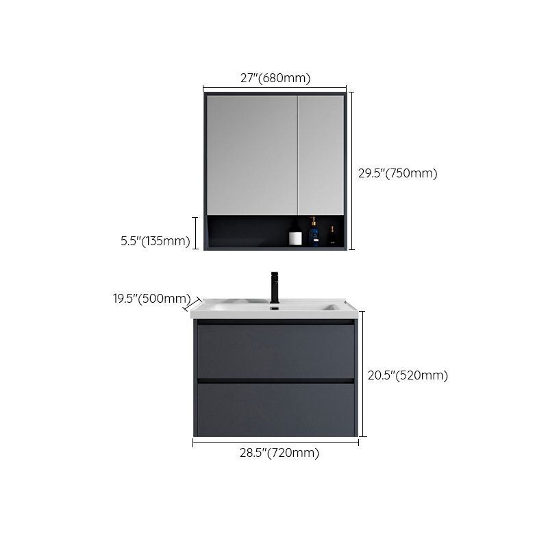 2 Drawers Vanity Mirror Single Sink Wall Mount Rectangle Bathroom Vanity with Door
