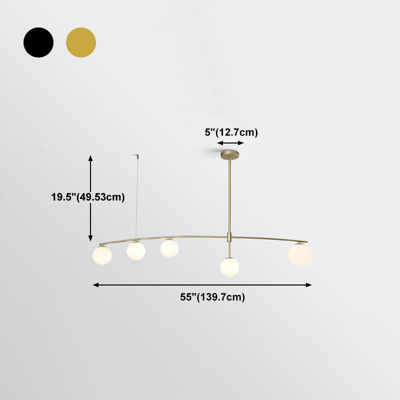 Modern Metal Island Light Fixture Multi-Head Restaurant Hanging Lamp with Glass Shade