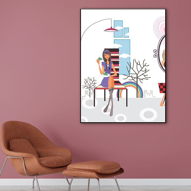 Strukturierte, pastellfarbene Leinwand, skandinavisches Freizeit-Mädchen-Wandkunst-Dekor für Schlafzimmer