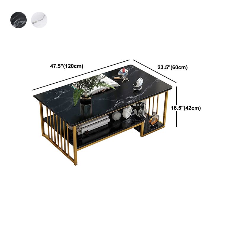 Modern Style Wooden Table with Rectangular Storage Rack Coffee Table