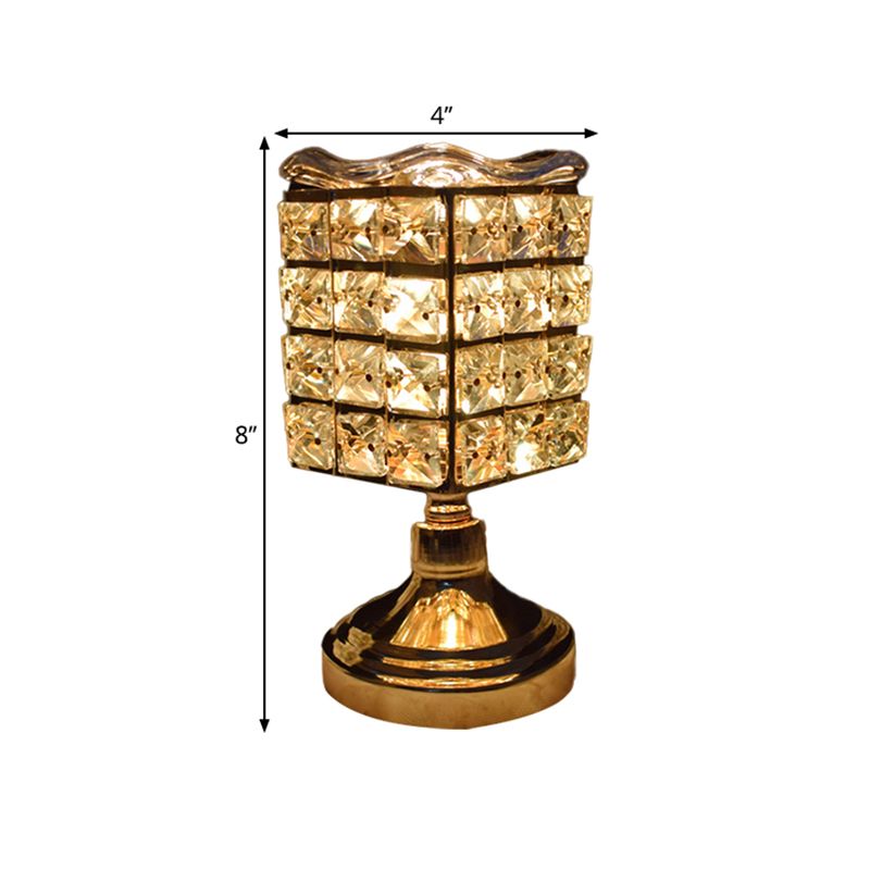 Cuboid/Globe/Crown Desk Light Contemporary Crystal Embedded Single Bedroom Night Table Lamp in Gold
