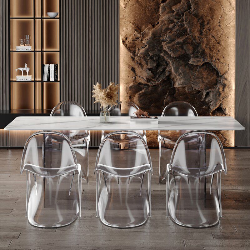 Rectangle Transparent Base Dining Table Modern Stone Double Pedestal Table