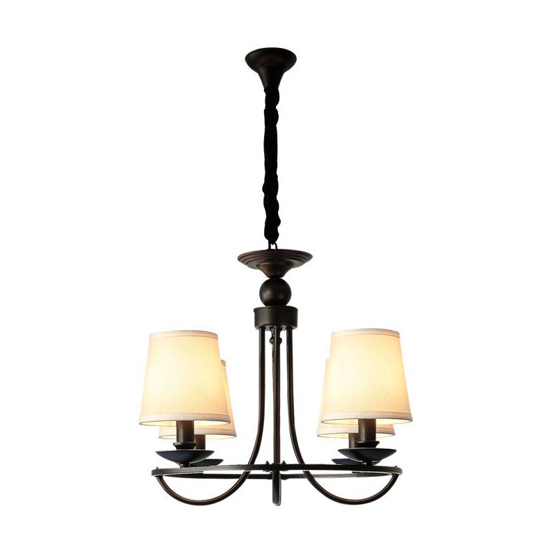 Fabric Tapered Drum Chandelier Pendant Light Vintage Living Room Hanging Light in Black