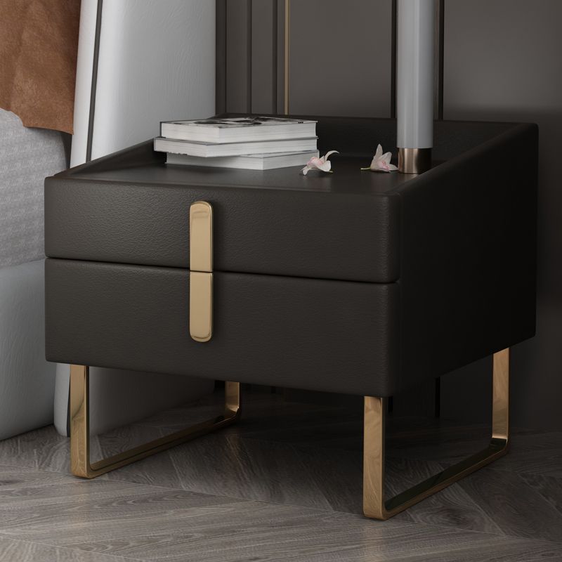 19'' Tall Glam Nightstand 2-Drawer Faux Leather Accent Table Nightstand with Legs