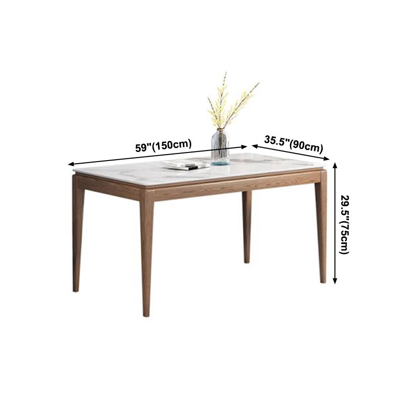 Mesa de comedor rectangular moderna de mediados de siglo, mesa de piedra sinterizada con base de madera de 4 patas