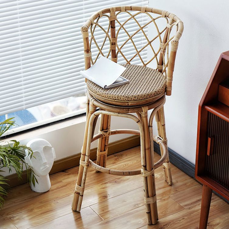 Indoor Solid Wood Bar Stool Modern Rattan Bar Stool with Footrest