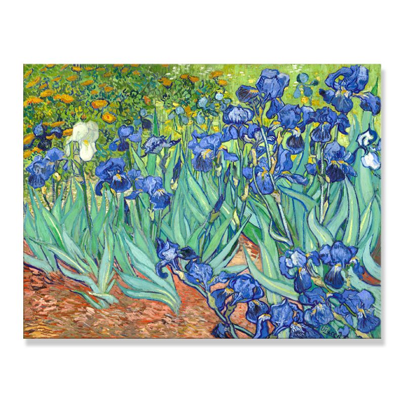 Vintage Irises Art Print Lienzo envuelto en verde para sala de estar, varios tamaños disponibles