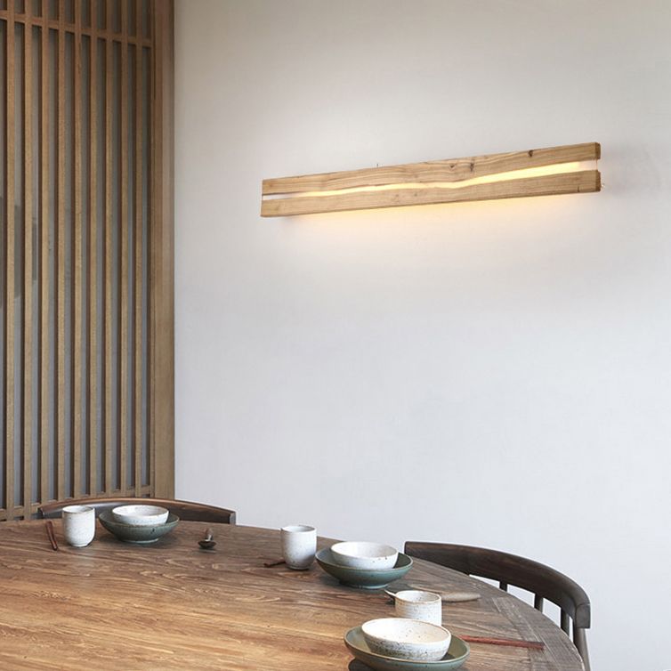 Wooden Bar Shaped Shelf Wall Light Nordic Style LED Wall Sconce for Living Room