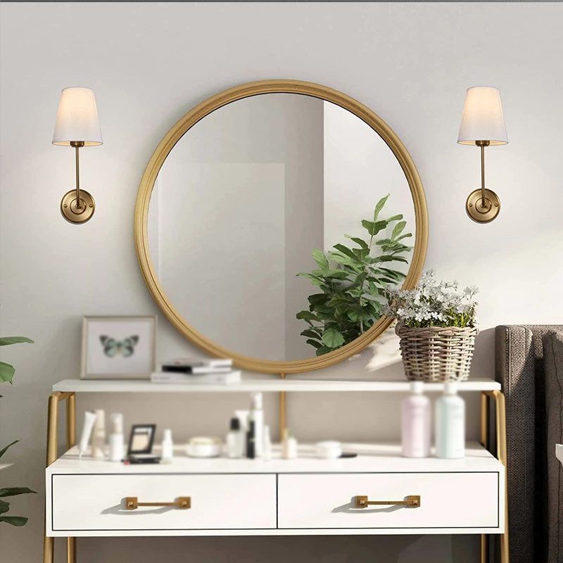 Modern Brass/Black Bathroom Vanity Light Metal Bath Bar with Fabric Shade