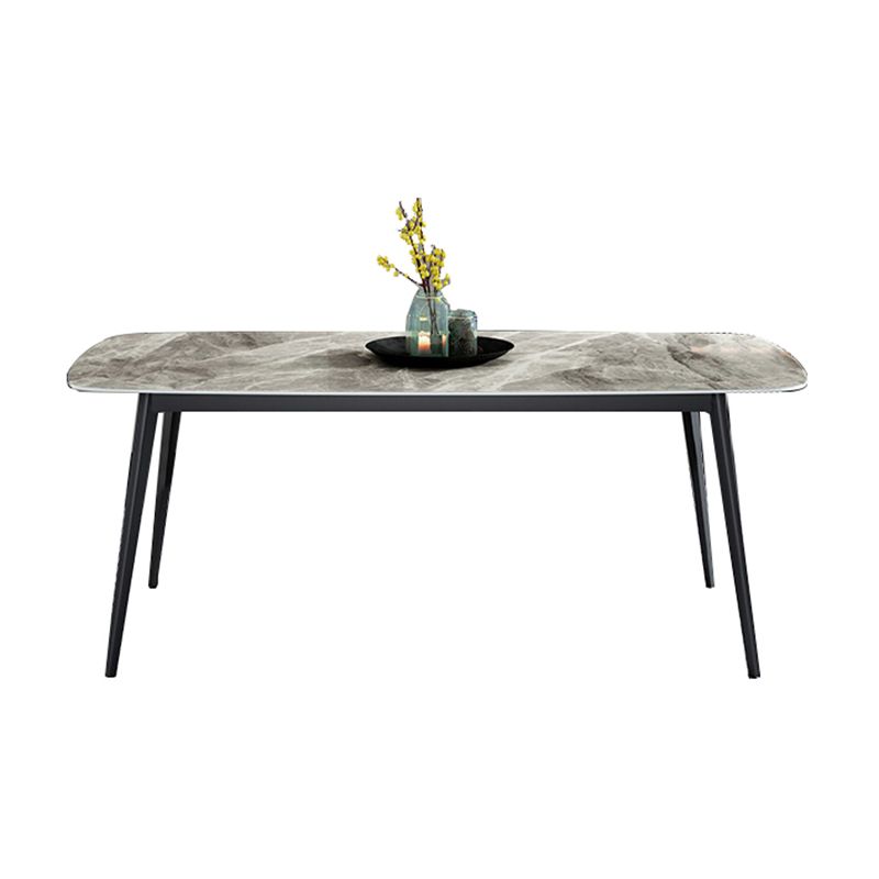 Contemporary Style Kitchen Sintered Stone Rectangle Table With 4 Legs Base