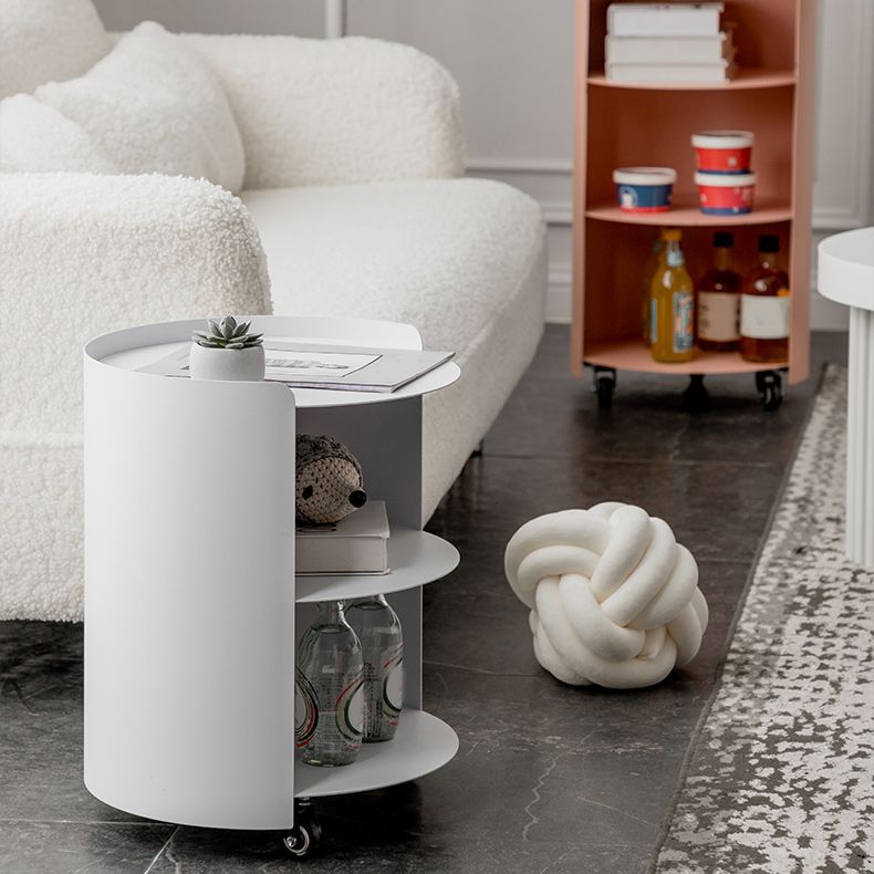 Mid-Century Round Side End Table Metal End Slide Table with Shelf