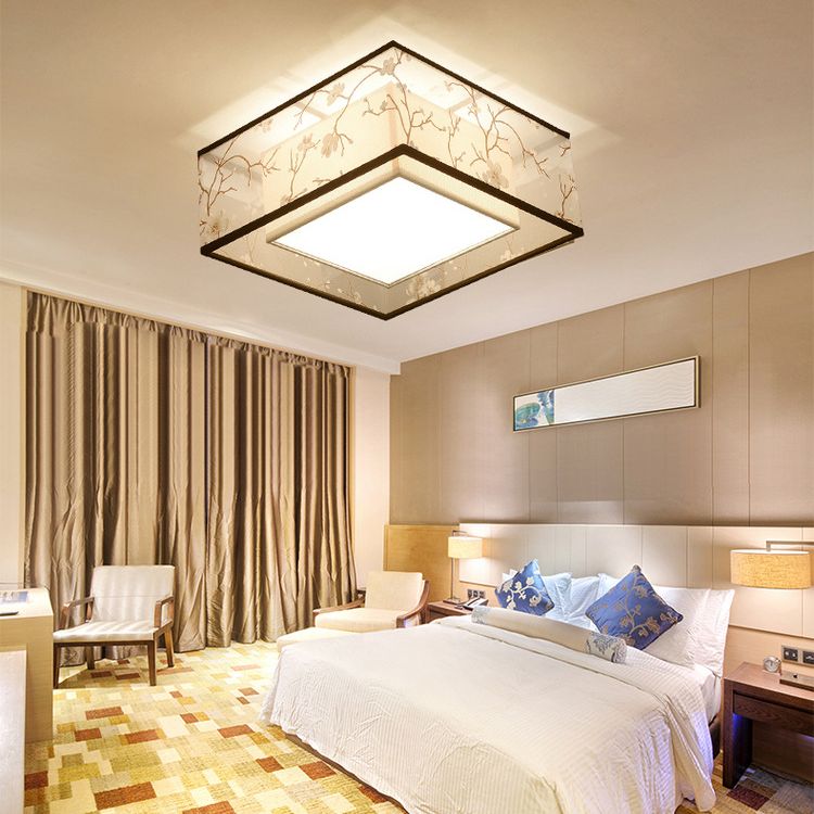 Fabric Square Flush Mount Ceiling Fixture Modern Flush Ceiling Light Fixture for Bedroom