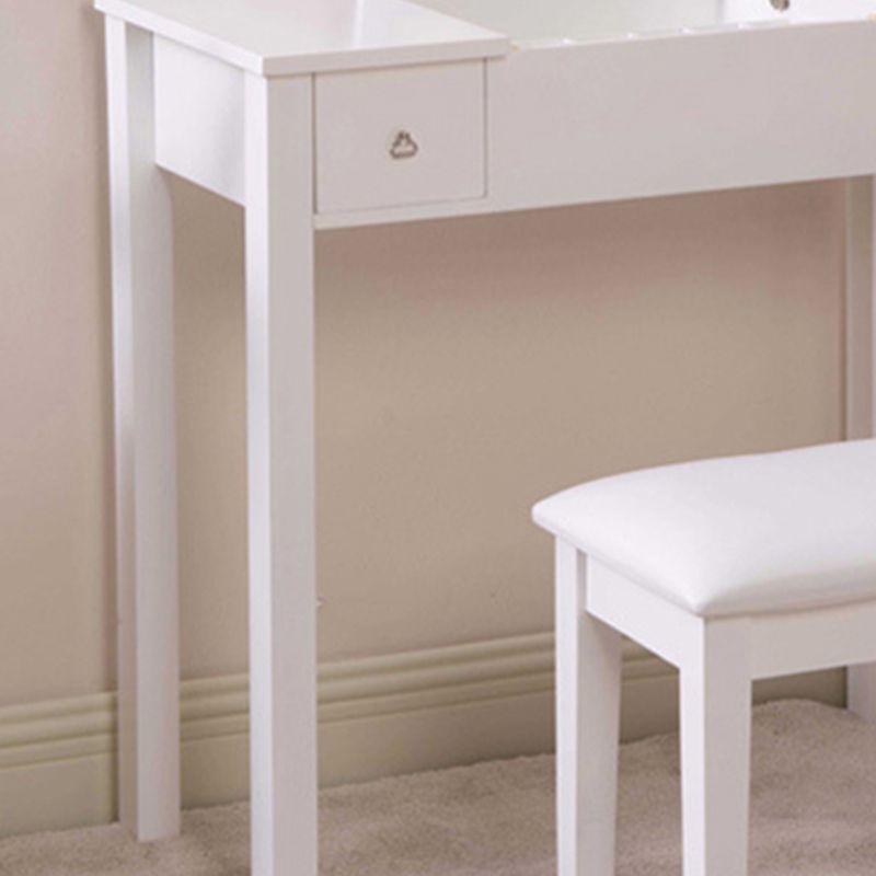 Flip Single Mirror Vanity Desk Double Drawers Straight Feet Dresser in White