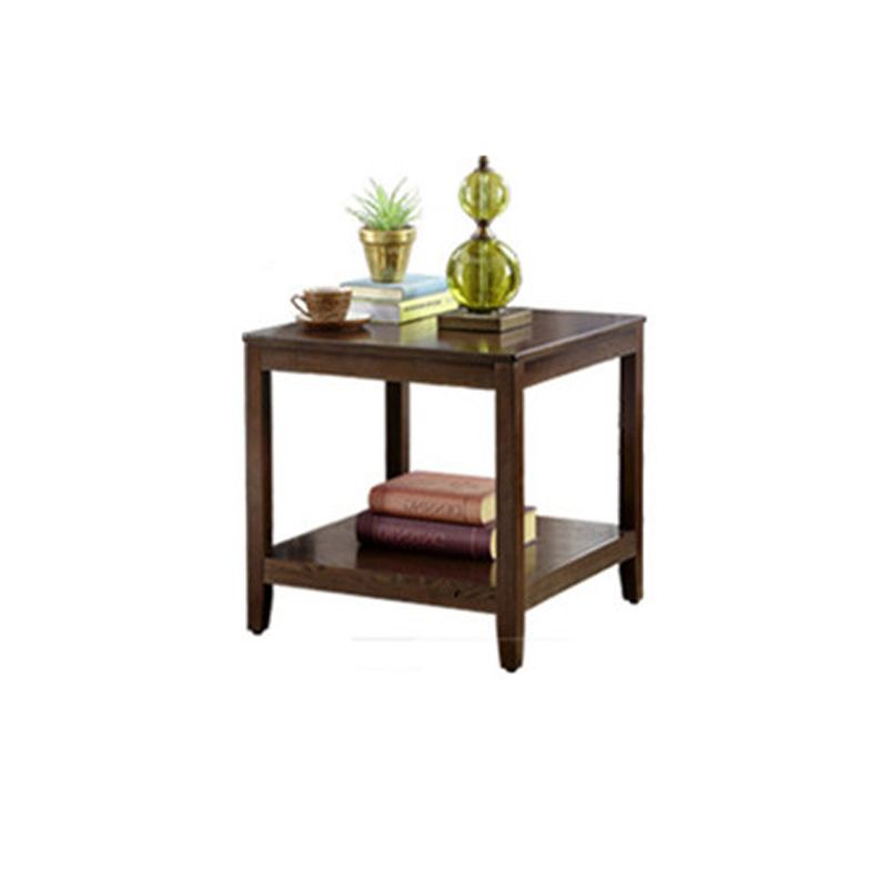 Modernistic Solid Wood 4 Legs Square Double Tier Accent Side Table
