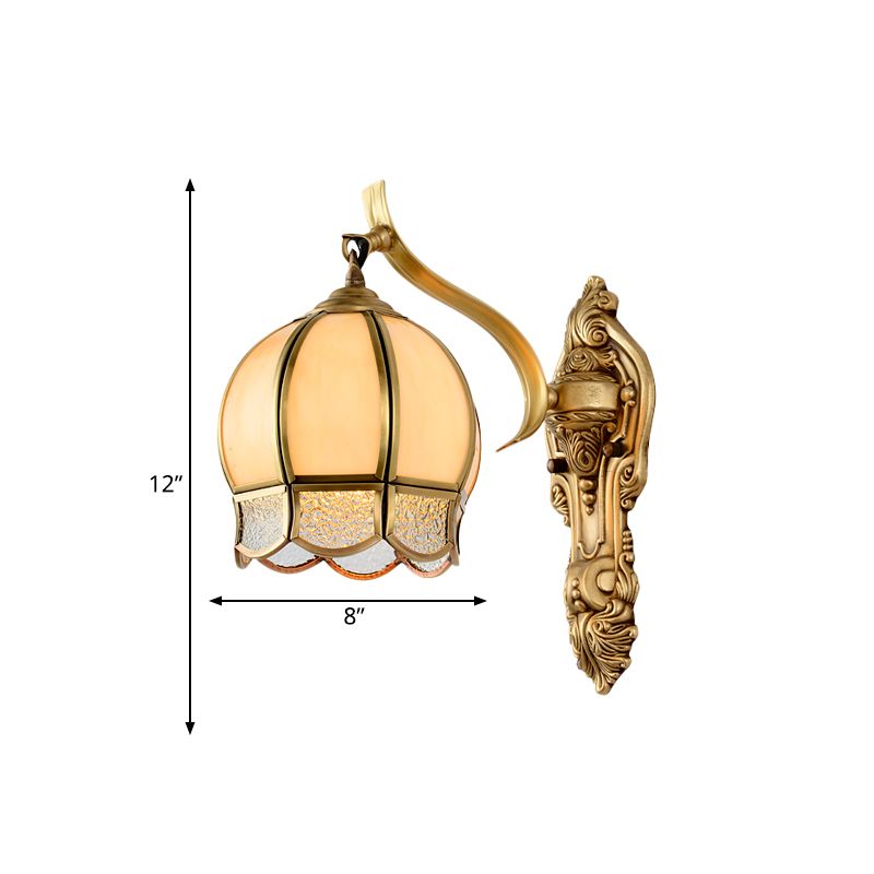 1 Kopfwandhalterung leichte traditionelle kugelbraune Glasleuchte im Messing für Wohnzimmer