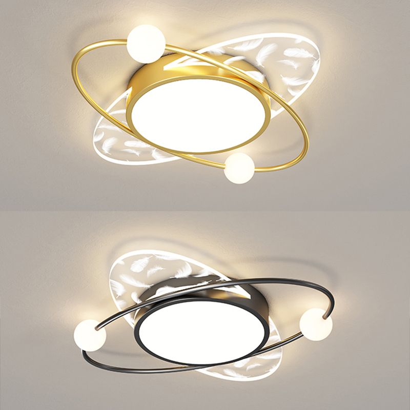 Acrylic Oval Flush Mount Fixture Contemporary LED Feather Ceiling Light for Bedroom