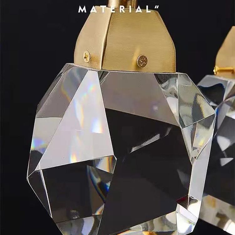 Copper Gold LED Hanging Lamp in Modern Artistic Style Crystal Geometric Pendant Light for Dining Room
