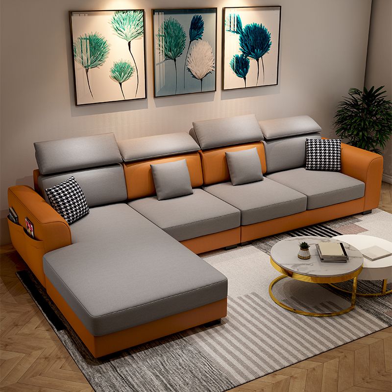 35.4"H Modern Faux Leather Flared Arm Sofa & Chaise for Living Room