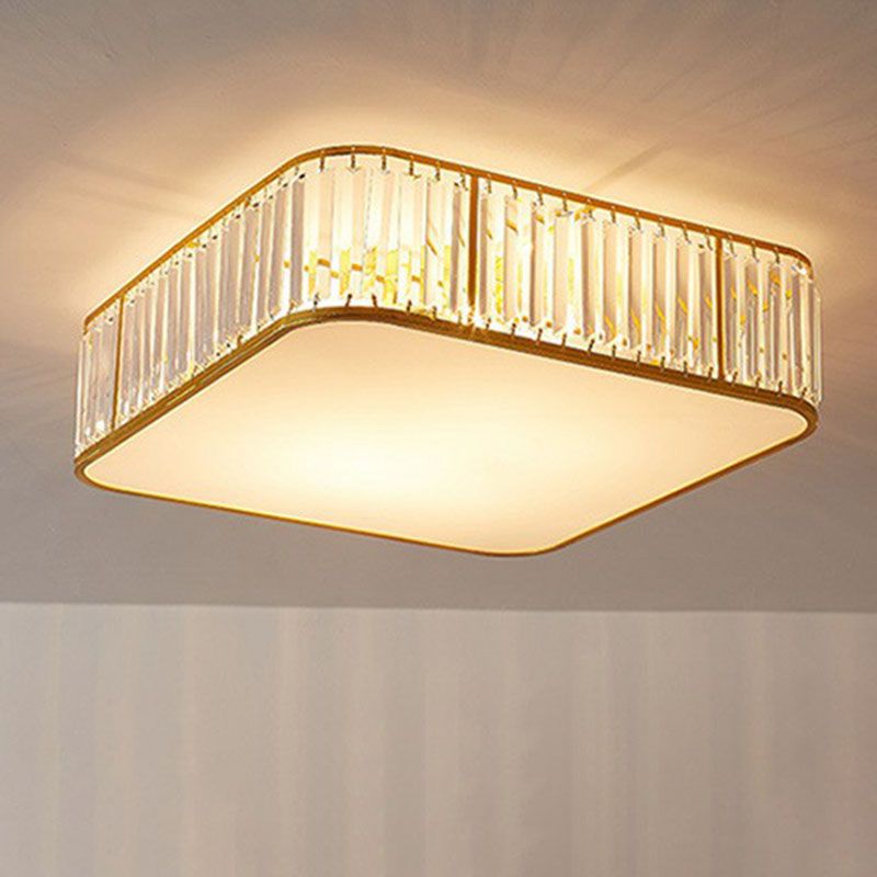 Bedroom Ceiling Mount Light Postmodern Gold Flush Mount Lamp with Drum Crystal Shade