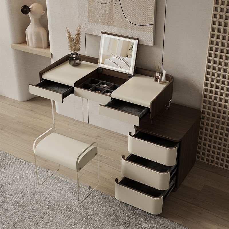 Flip-Top Make-up Vanity Wood Vanity Dressing Table with 5 Storage Drawers