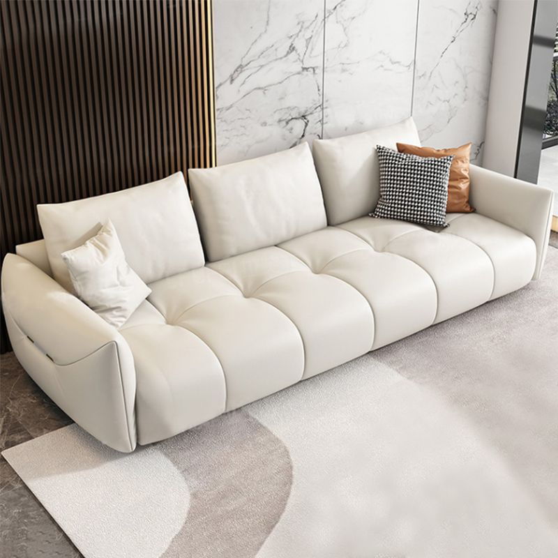 Contemporary Faux Leather Living Room Square Arm Pillows Seating
