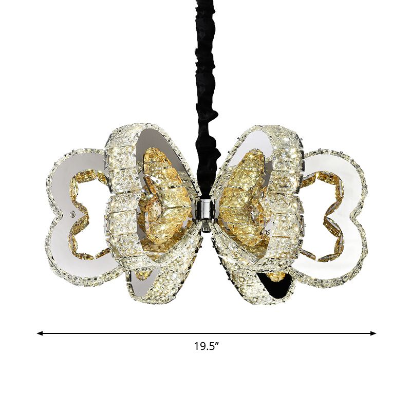 Loving Heart Kroonluchter Lamp Modernism Clear Crystal Dining Room Led naar beneden verlichting in roestvrijstalen, warm/wit licht