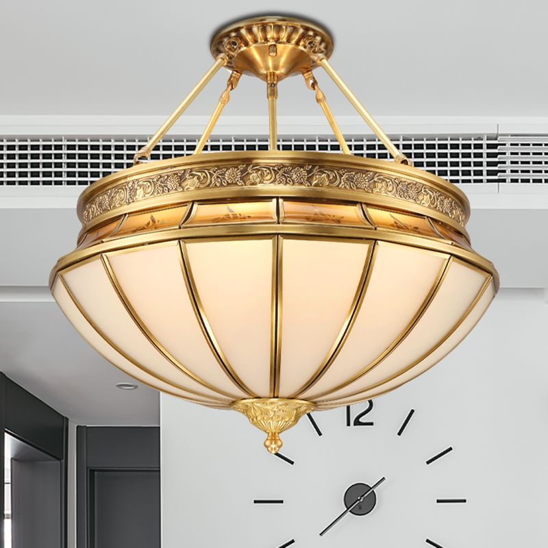 Salon inversé semi-flatter l'éclairage colonial grosé verre 4 lumières plafonnier en laiton