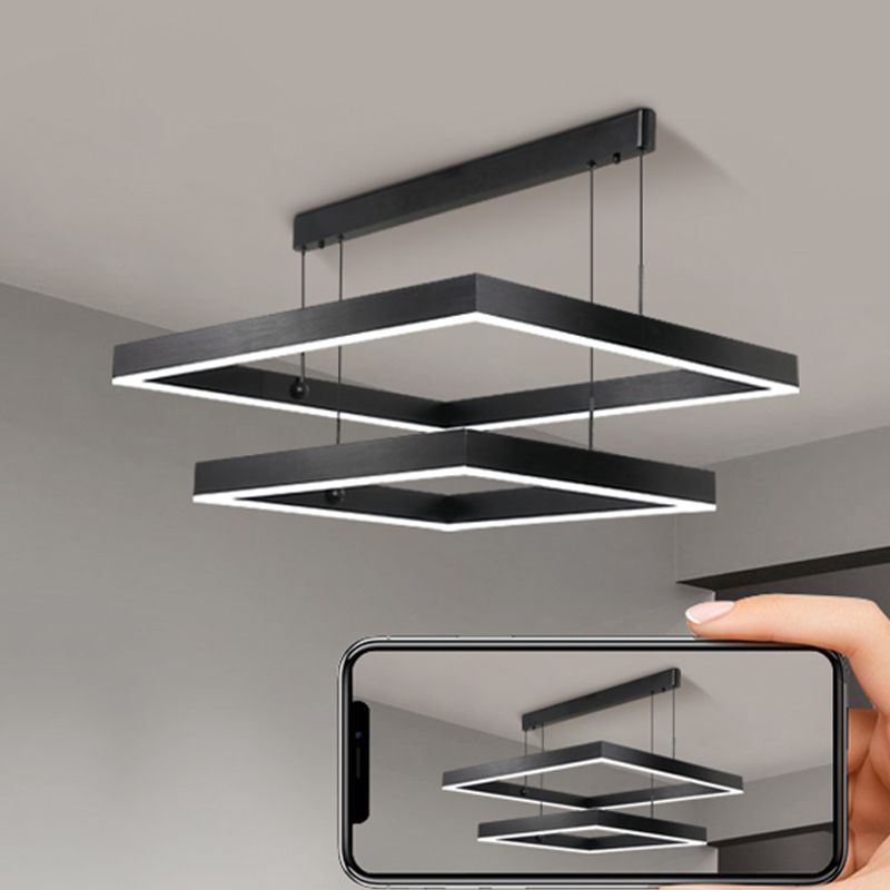 Squared Shade Chandelier Lights Modern Metal 2-Light Chandelier Lighting Fixtures in Black