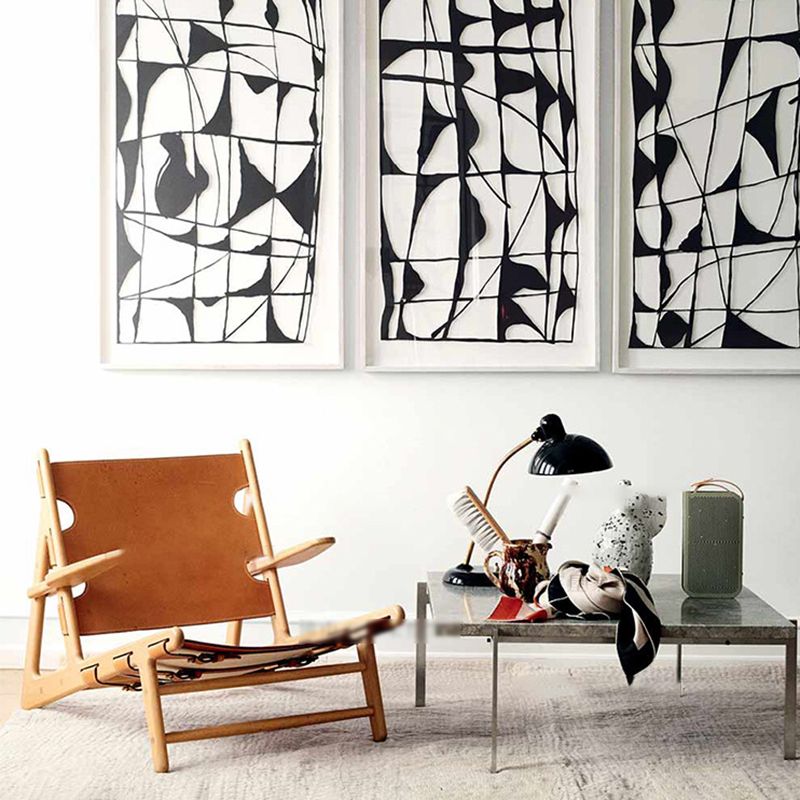 Mid-Century Modern Solid Wood Frame Square Arms Lounge Accent Chair