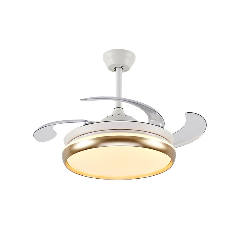 Lámpara de ventilador colgante acrílico Modernista 42 "W LED Sala de estar 4 cuchillas Semi Monte Iluminación en oro, control remoto/pared/conversión de frecuencia y control remoto