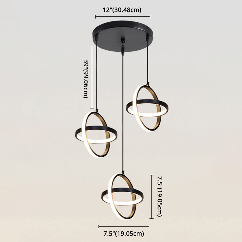 Black Circling Rings Pendant Light Minimalist Aluminum Suspension LED Light Fixture