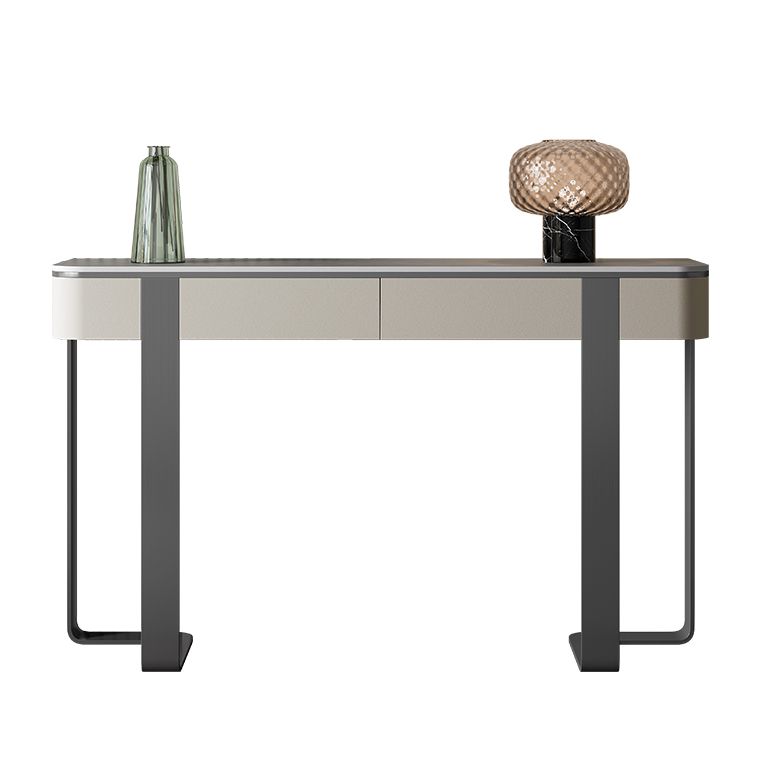 Stone Half Moon Accent Table Modern 33.46" Tall Console Table for Hall