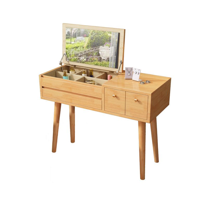 Flip Single Mirror Vanity Desk 3 Drawers Rubber Wood Dresser