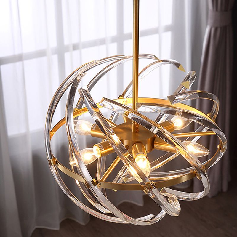 6 Köpfe Schlafzimmer Kronleuchter Lampe postmoderne goldene hängende Licht mit umlauften geschwungener Kristallstab