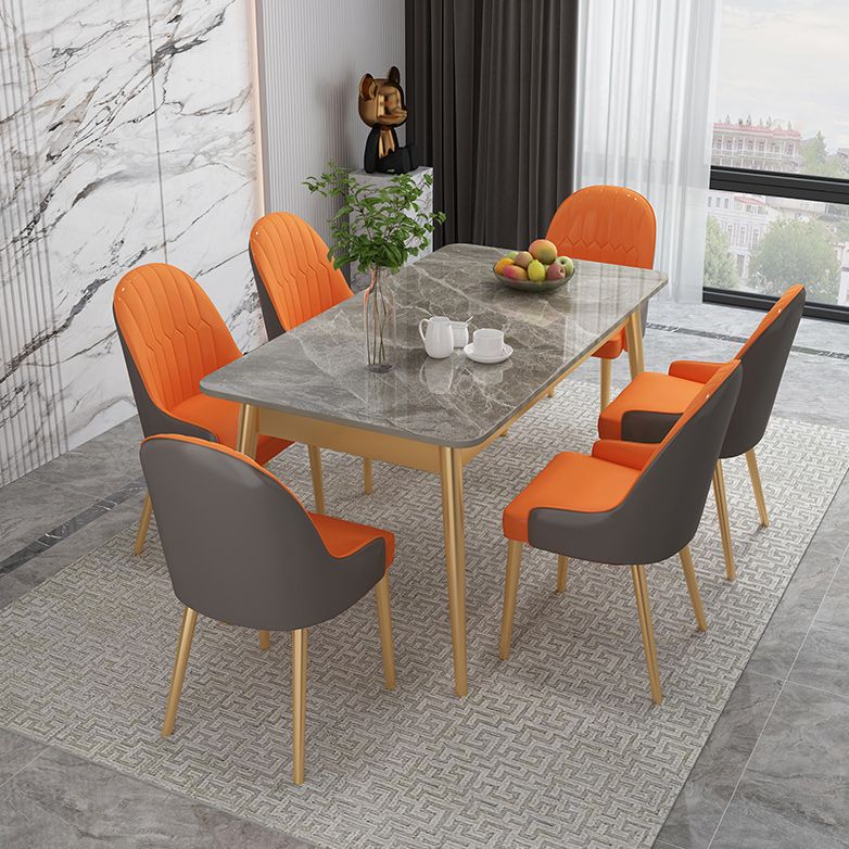 Luxury Sintered Stone Dining Table Rectangle Grey Top Table with Metal 4 Legs