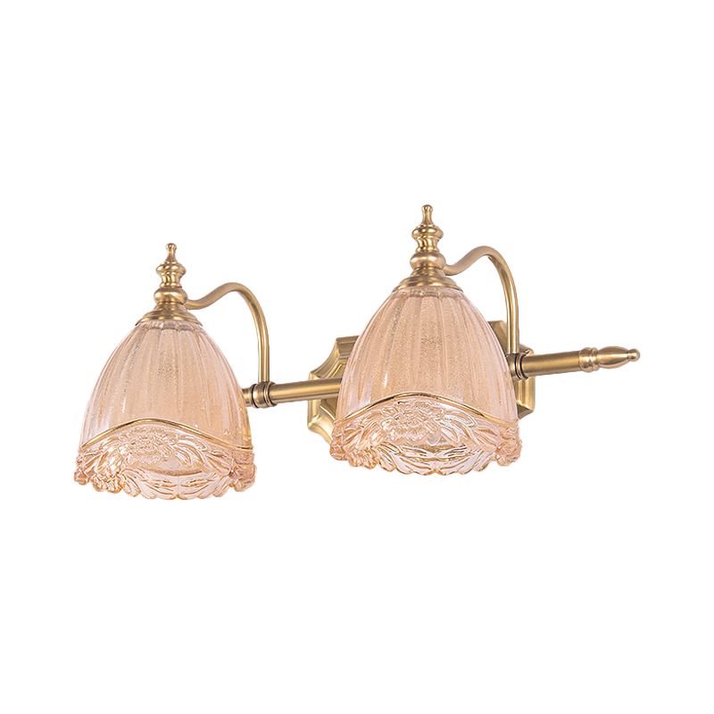 Blumenschatten Wandleuchte Modern Style Bernsteinglas 2/3 Lampen Bad Eitelkeit Licht im Messing -Finish, 16,5 "/24,5" W.