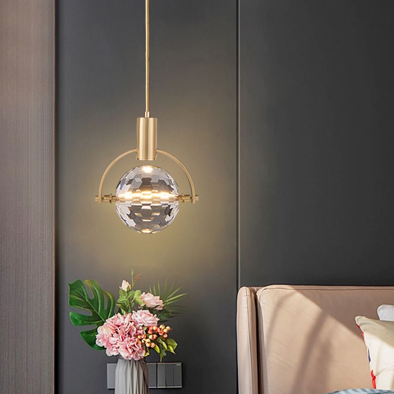Forma sferica a forma di metallo appeso al soffitto Crystal Crystal 1 Light Sust Light in oro