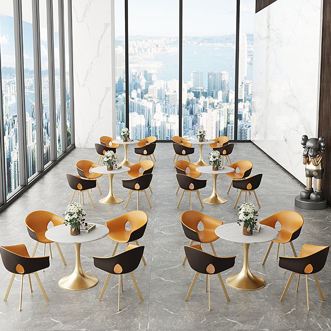 Round Tulip Base Luxury Dining Table White Tone Fixed Table with Sintered Stone