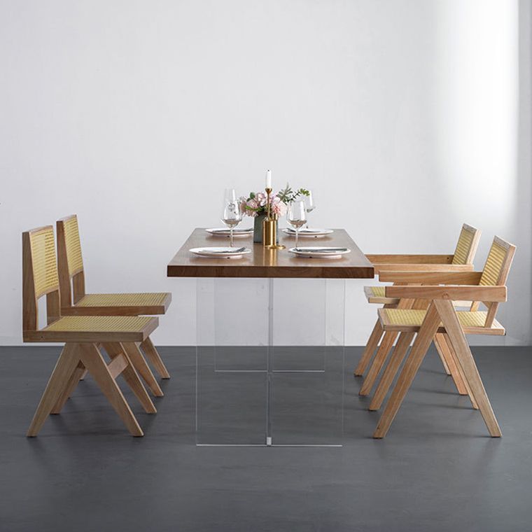 Wood Top Dining Table Set with Acrylic Base 1/4/5 Pieces Brown Dinette Set for Kitchen